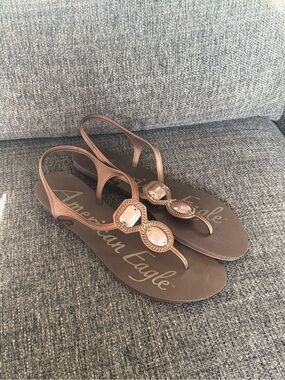 American Eagle Outfitters Brown Sandal with Pink Gem Accents